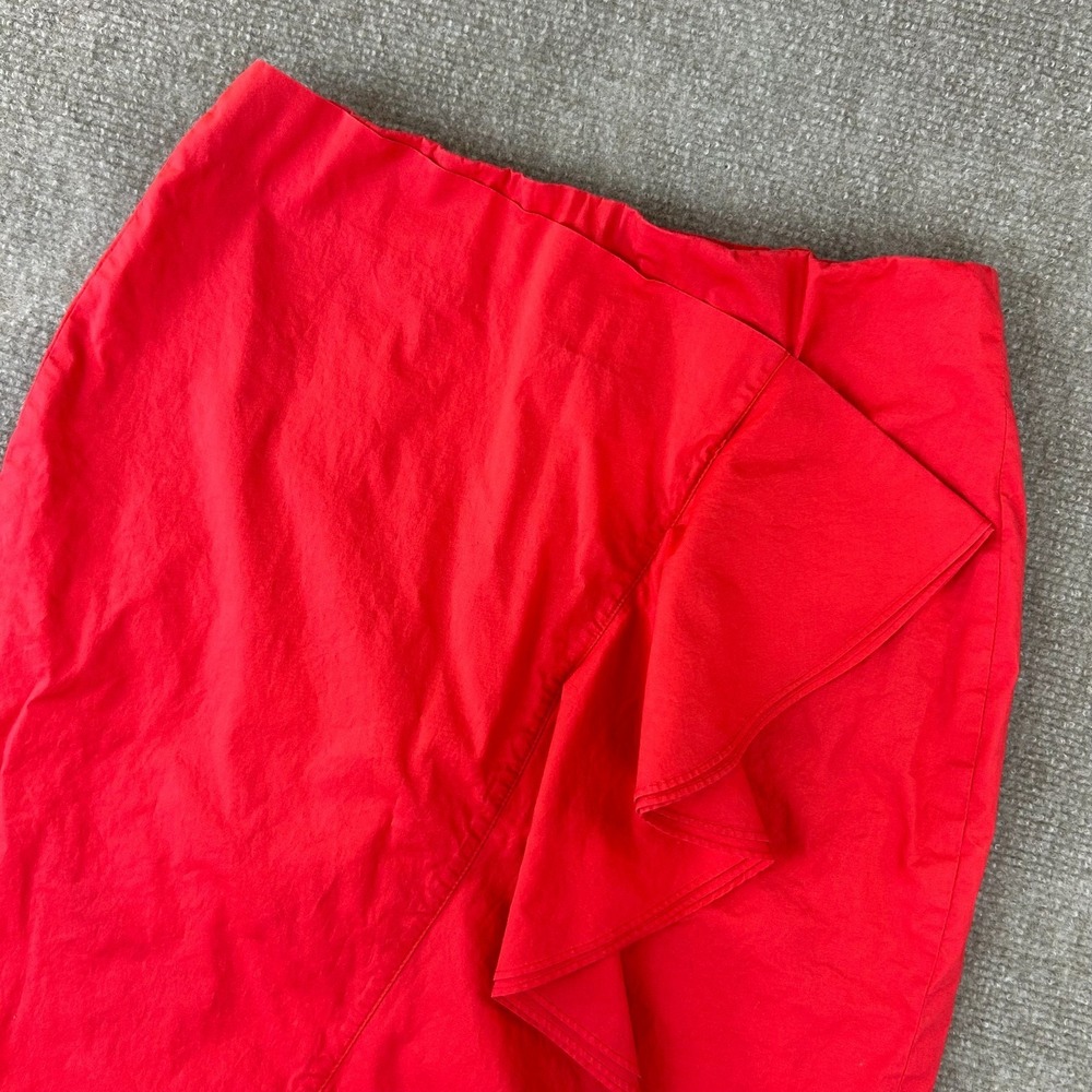 J Crew Straight & Pencil Skirt Womens 4P Red Midi Waterfall Cotton Slit Back Zip